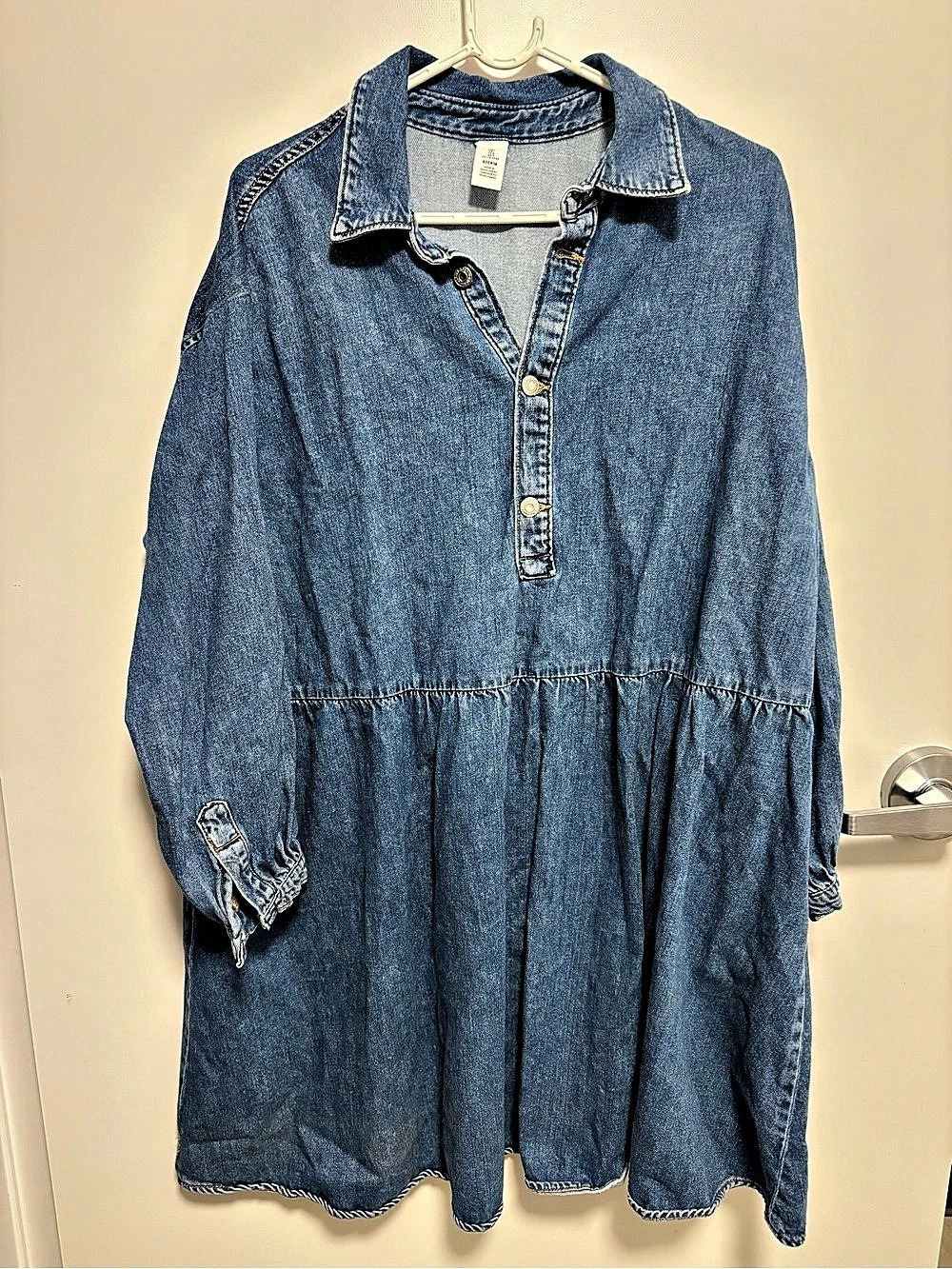 H&M &Denim Long Sleeve Denim Shirt Dress Blue Large
